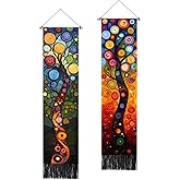 AOHMPT Pack of 2 Long Vertical Tapestry,Nature Landscape Tapestry with Serene Mountain River, Moon & Sun Motifs,Traditional Ink Painting Wall Art , Zen Aesthetic Wall Hanging for Living Room Bedroom Decor 13