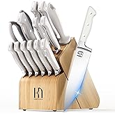 Knife Set, 15 Pcs Kitchen Knife Block Set, Enduring Razor-Sharp Japanese High Carbon Stainless Steel Chef Knife Set with Block and Sharpener, Premium Knives Set for Kitchen, White Natural Wood