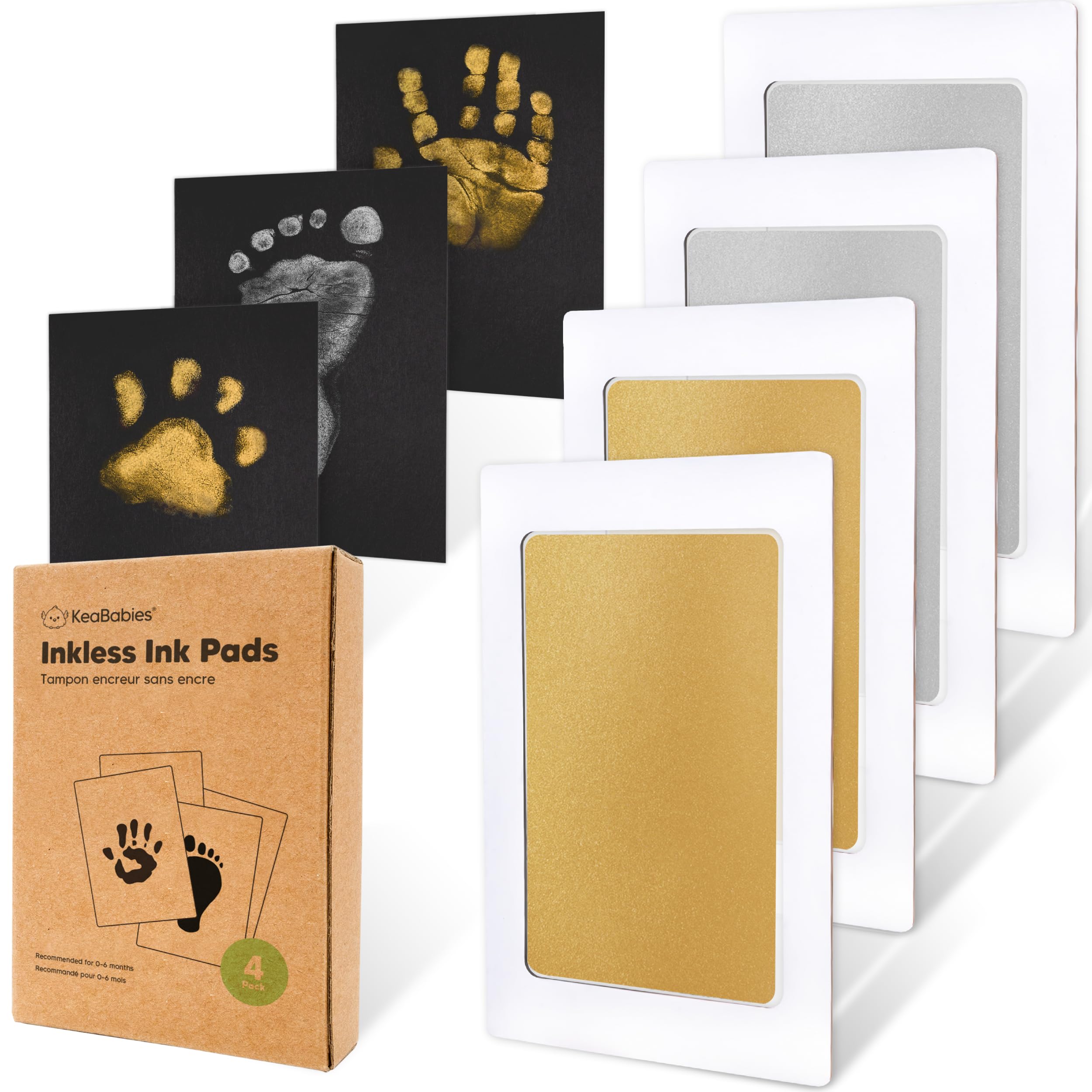 Photo 1 of 4-Pack Inkless Baby Hand and Footprint Kit - Mess Free Ink Pad for Newborn Keepsake, Dog Nose & Paw Print Kit, Clean Touch Ink Pad for Baby Hand & Footprints, Ideal Mother's Day Gifts (Gold/Silver)