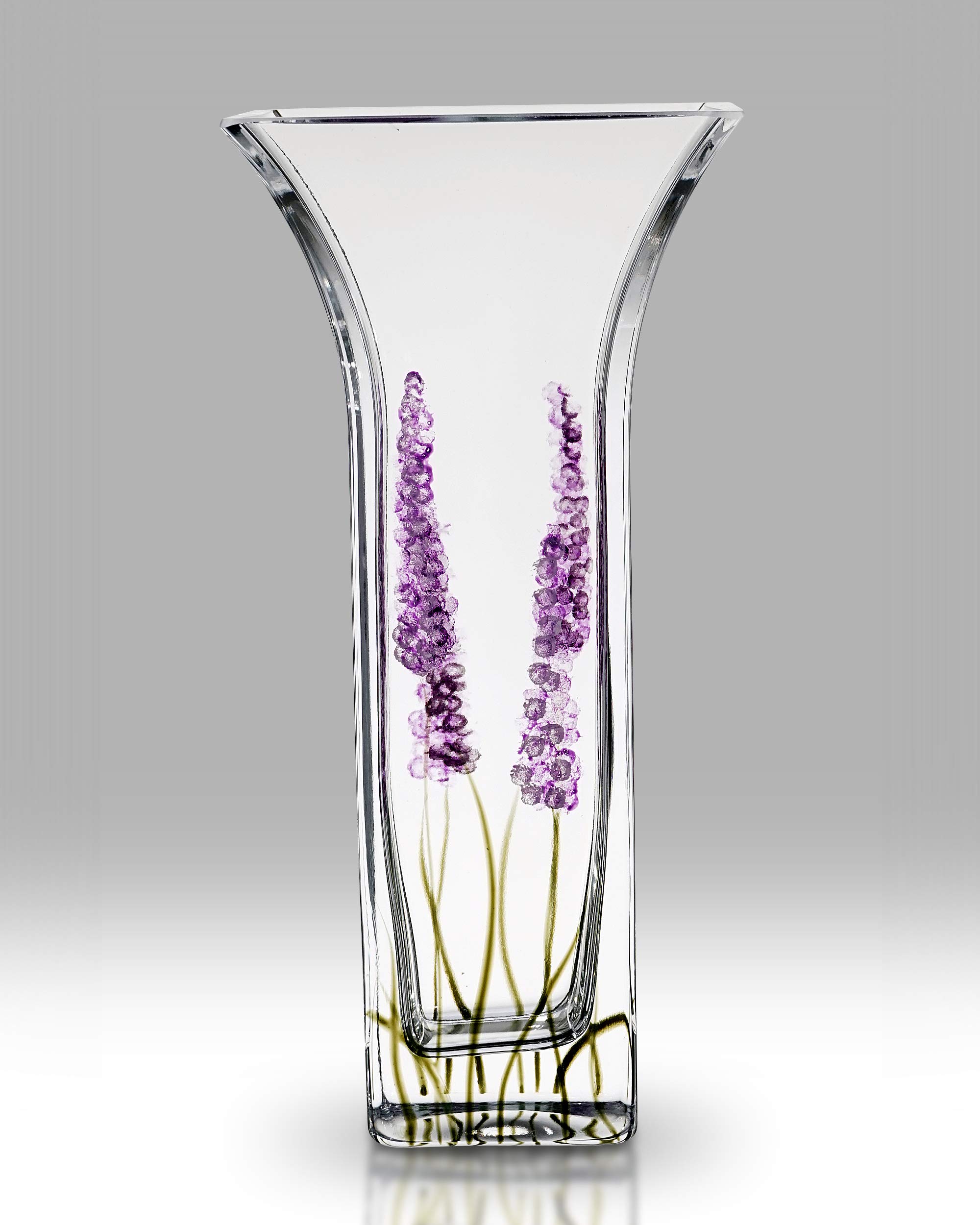 Quality PURPLE LAVENDER Design Contemporary Square Column Flower Vase Mouth Blown Hand Decorated Glass - Ideal 3rd Wedding 22.5cm