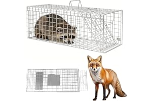 Noliven Humane Live Animal Trap, 43" L×16" W×17.7" H Collapsible Heavy Duty Animal Cage, Easy to Set and Release Live Trap, f