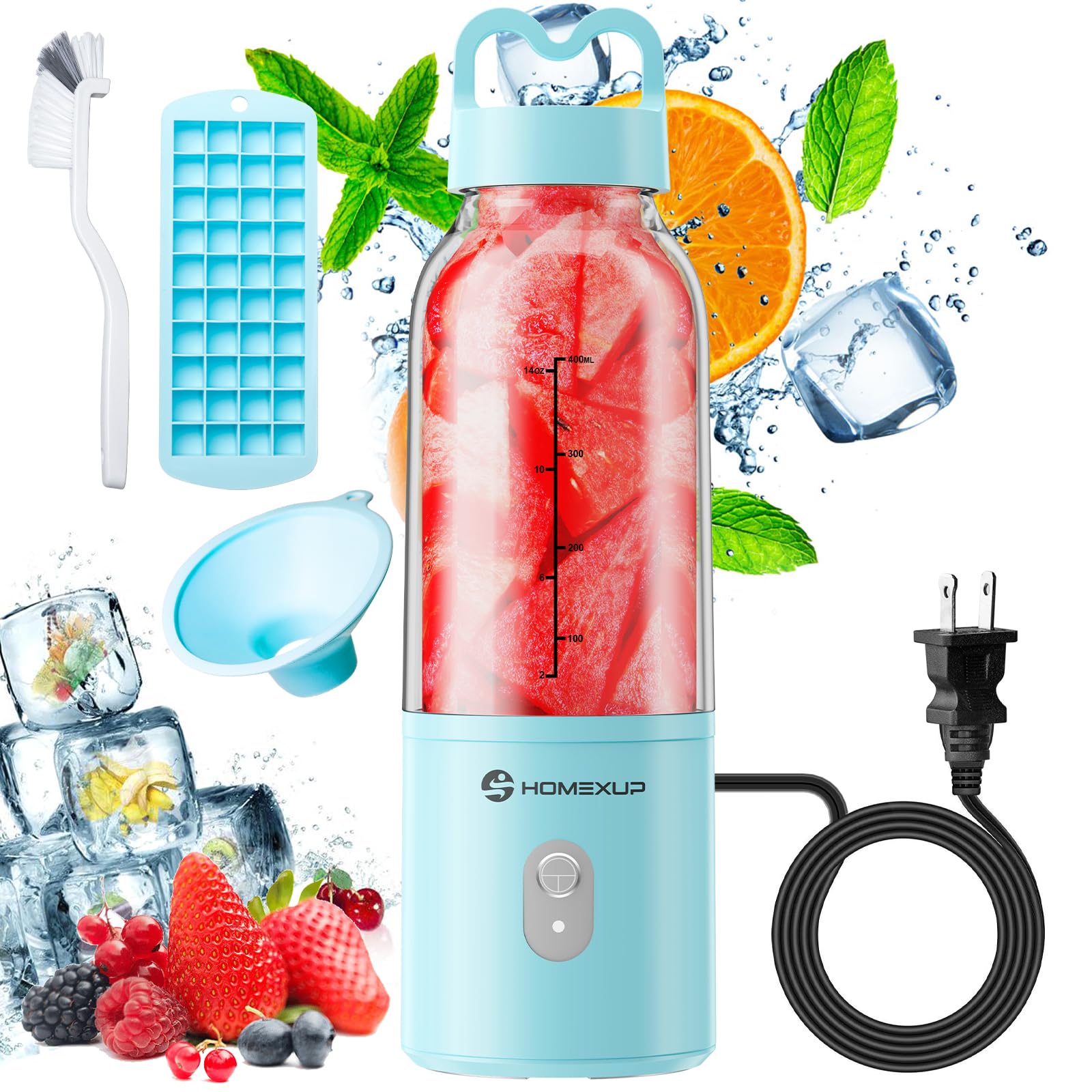 Photo 1 of Portable Personal Blender 17 OZ/500 ML Juicer, 175W Personal Size Blender, Ideal for Smoothies, Ice Blending, Juicing, and Food Processing, Compact, Convenient, and Versatile (Blue)