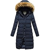 CREATMO US Women's Long Winter Faux Fur Coat Puffer Warm Jacket with Detachable Hood