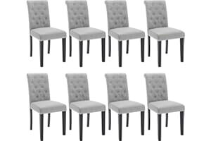 Westice Dining Room Chairs Set of 8 Upholstered Fabric Kitchen Chairs Dining Room Side Chair with Nailhead Trim and Rubber Wood Legs, Light Gray