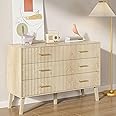 Fiogmub Accent 6 Drawer Dresser, Modern Closet Dressers Chest of Drawers with Fluted Panel, Living Room Bedroom Nursery Entryway and Hallway (Oak)