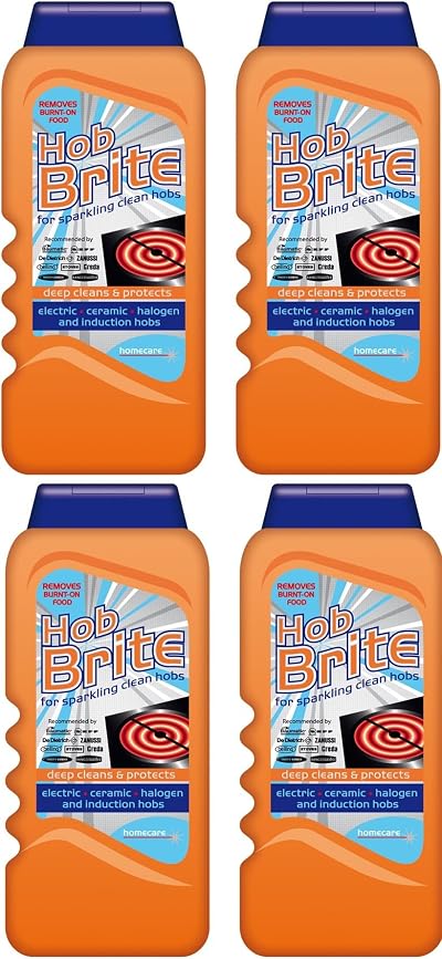 Homecare Hob Brite 4 x 250ml Hob Cleaner Cream Removes Burnt On Food
