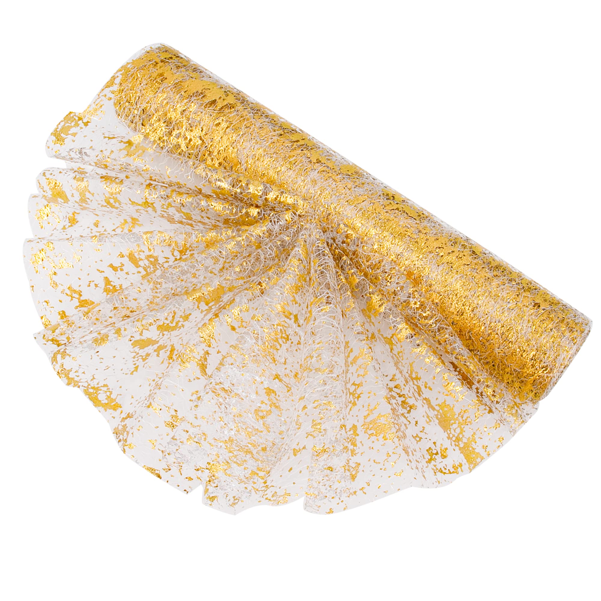 Time to Sparkle Table Runner with Gold Foil 29cm x 5.5M Sparkling Tulle Roll Gift Floral Wrapping Paper Rolls Glitter Table Decoration for Holidays Wedding Parties and Everyday Decoration (Gold)