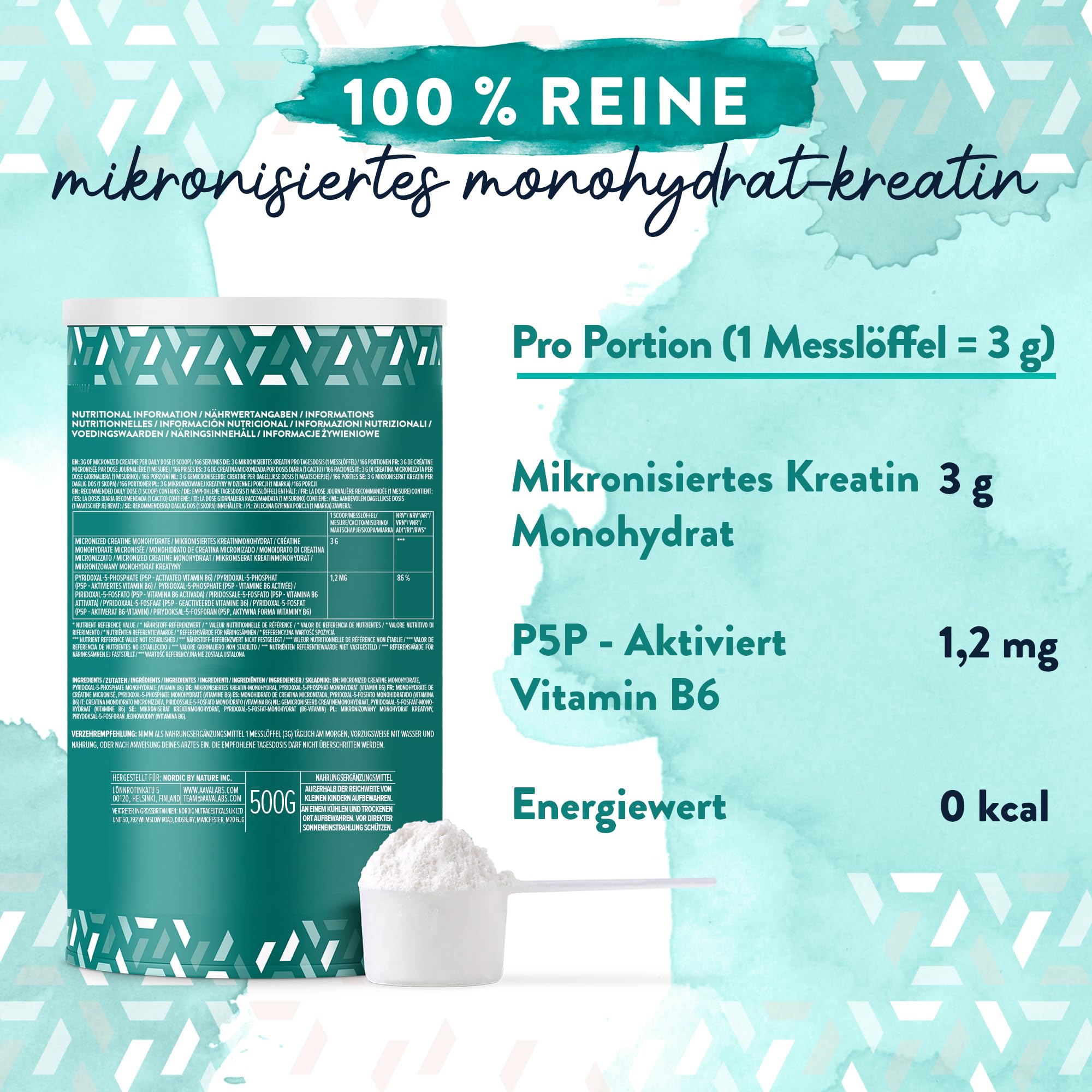 Creatin Monohydrat Pulver 500g | Pure Mikronisiertes 200 Mesh Kreatin Monohydrat Pulver mit Vitamin B6 P5P - Vegan Creatine Monohydrate - Pre Workout Creatin 5