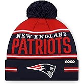 FOCO NFL Team Logo Big Wordmark Stripe Pom Beanie Hat