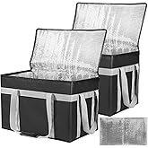 CIFMORE XXXL 2 Pack Insulated Food Delivery Bag with Removable Hard Bottom, Reusable Insulated Grocery Bag for Hot and Cold Food, Catering Cooler for Doordash,Warmers, Parties (Black)