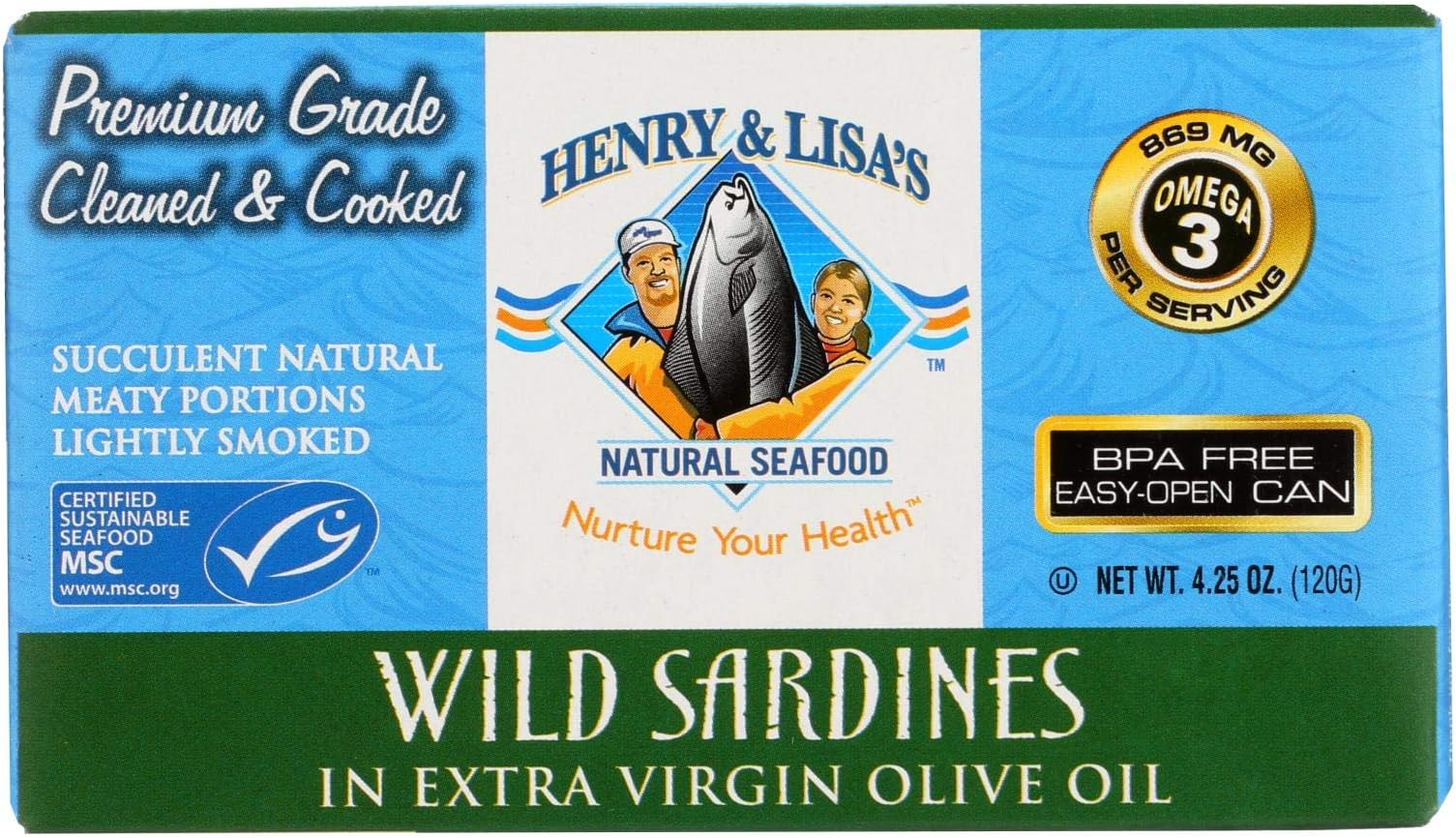 Henry and Lisas Natural Seafood Wild Sardines in Extra Virgin Olive Oil - Case of 12-4.25 oz.