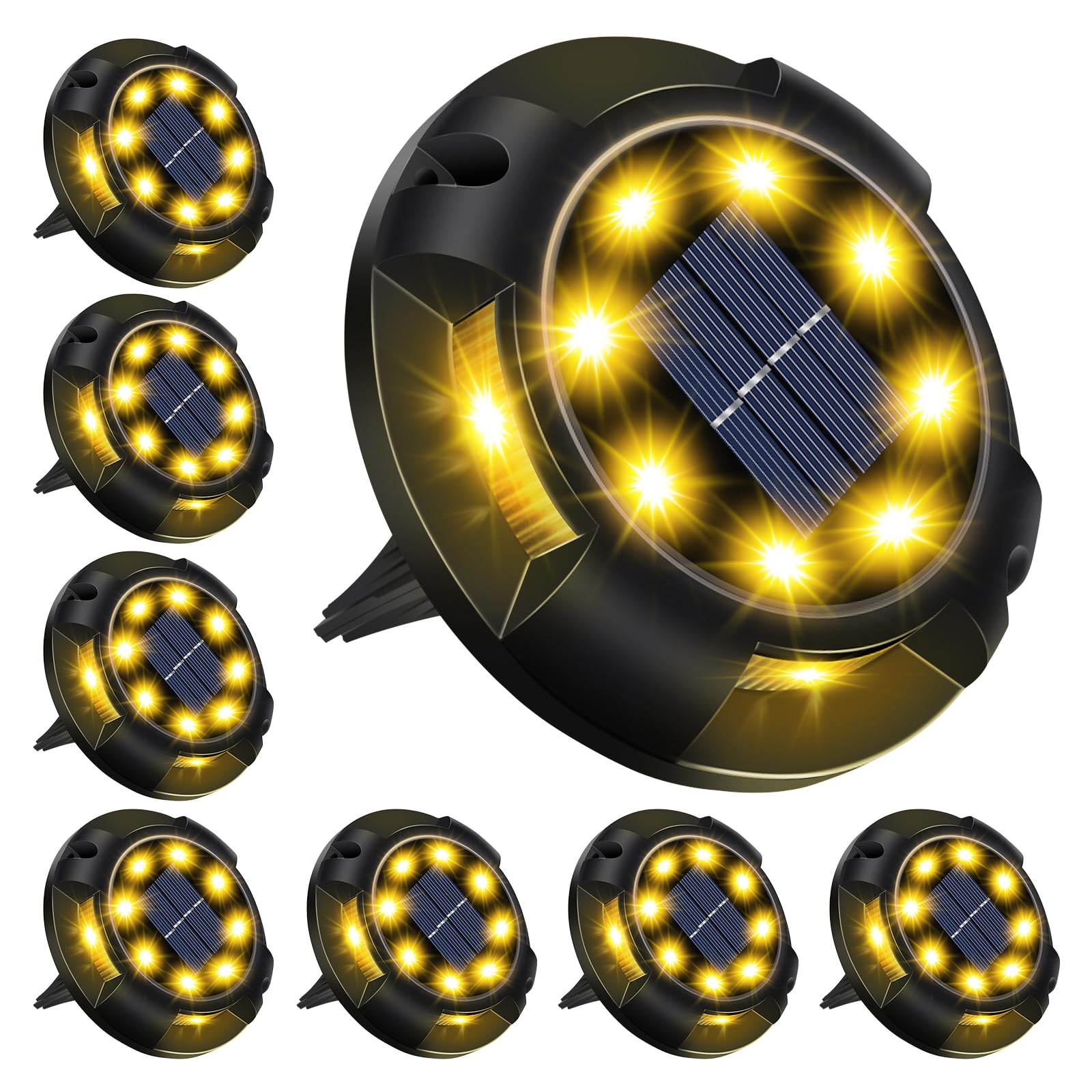 Swivel Disk Solar Powered Ground Lights, 12 LEDs Waterproof In-Ground Non-Slip Landscape Path Lighting for Pathway Garden Lawn Yard Patio Walkway Driveway As Seen On TV (Warm White)