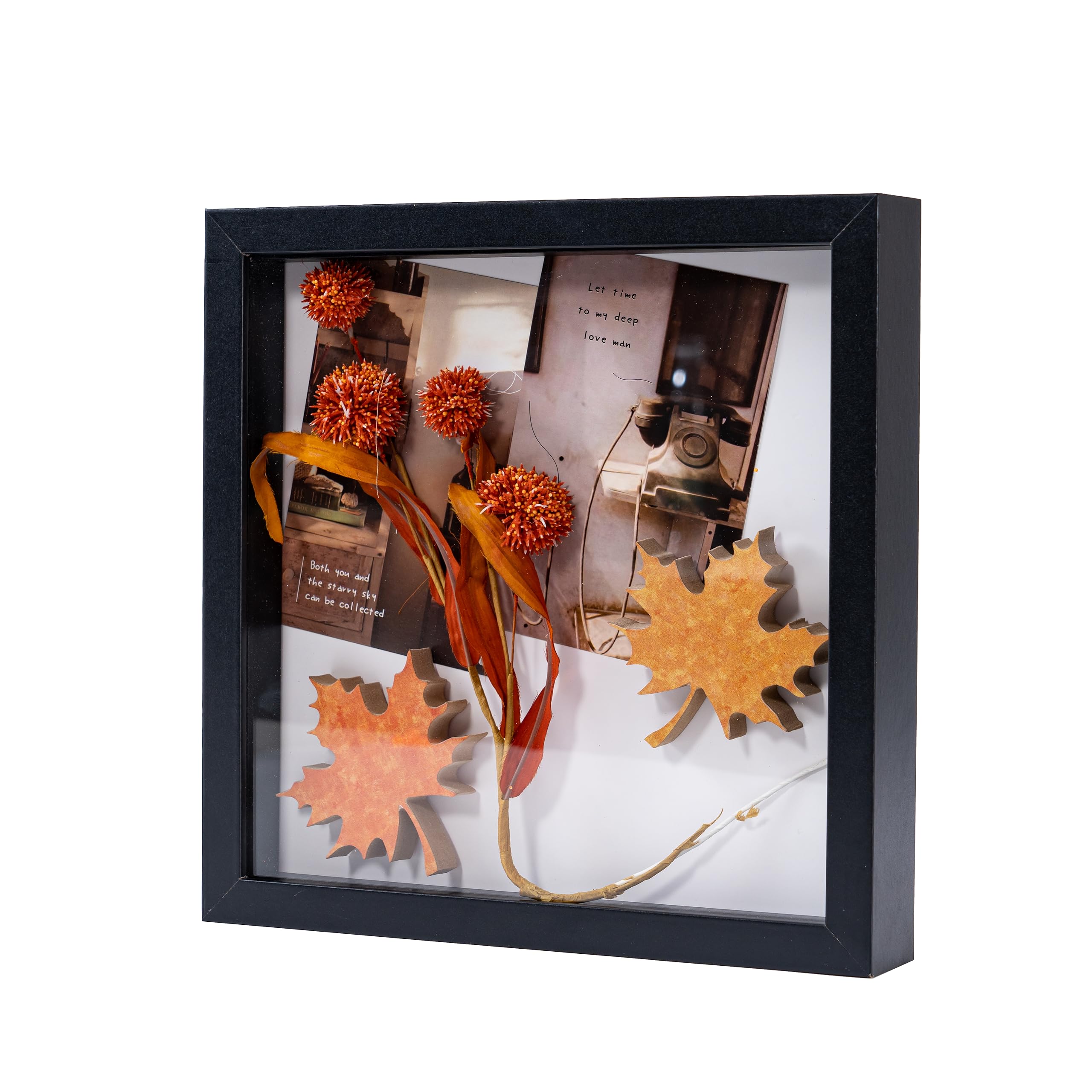 Muzilife Engineered Wood 8x8 Photo Frame with Linen Mat, 1inch Inside Depth, 3D Shadow Box Picture Frame for Hang or Display, Black