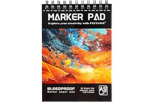 FEITAKE A5 Marker Paper Sketchbook Bleedproof Alcohol Markers Pad 60pages (30sheets) Double-Sided 120lb (200gsm) Thick Marker Paper Drawing Art Notebook Gift for Kids Artists