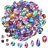 600 Pcs Crystal AB Colorful Jewels Gems for Crafts, Flatback Rhinestones for Crafting, Acrylic Gemstones for Halloween Pirate Party Decorations(11 Mixed Colors AB)