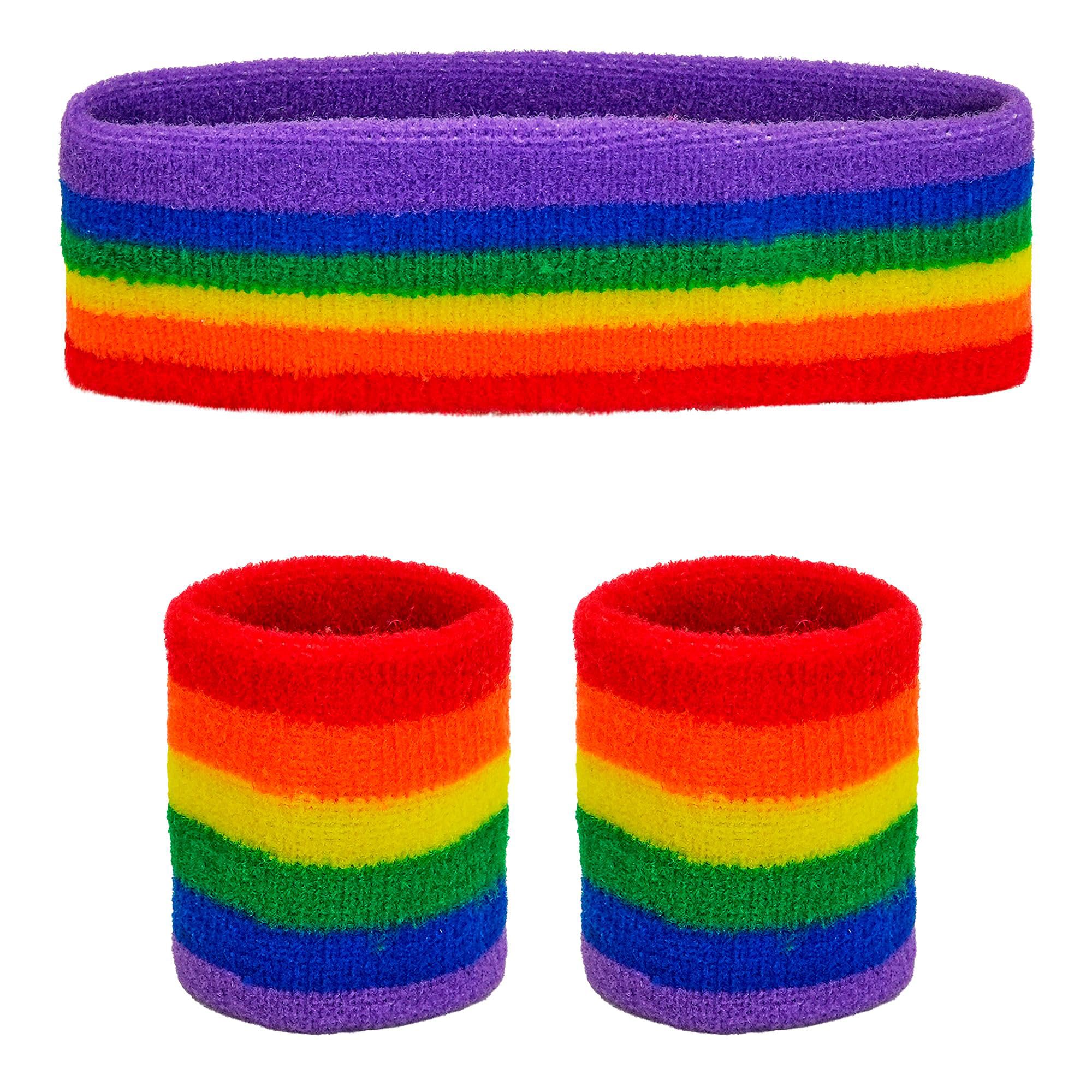 W WIDMANN MILANO Party Fashion - Sweatbands Set of 3 with Headband and 2 Wristbands, Sports Accessories, for 80s Tracksuit