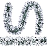 Hotop 2 Pcs 9 ft Christmas Snowy Flocked White Flocked Spruce Garland Winter Frosted Artificial Pine Garland for Xmas Seasonal Indoor Home Fireplace Mantle Tree Stair Decor