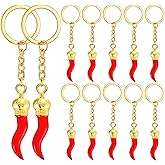 Dreuyet 12 Pcs Italian Horn Keychain Italian Luck Red Horn Charm Chili Pepper Keychain Souvenir for Car Bag Accessories