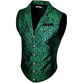 Barry.Wang Mens Victorian Suit Vest Lapel Collar Silk Paisley Steampunk Gothic Waistcoat Formal/Leisure Party