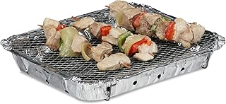 Relaxdays Einweggrill, gebrauchsfertig, 2 Standfüße, 500g Grillkohle enthalten, instant BBQ, lange Brenndauer, silber