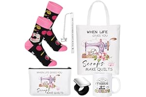 Baderke 6 Pcs Sewing Gifts for Seamstress Include Canvas Bag Cosmetic Bag 11 oz Coffee Mug Bookmark Socks and Pin Cushion for Quilters Sewing Lovers Christmas Gift