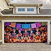 HOMETITUTE Day of The Dead Garage Door Cover 13x6Ft Dia de Los Muertos Backdrop Skeleton Banner Cempasuchil Decoration Papel Picado Wall Panel for Halloween Mexican Festival Outdoor Background