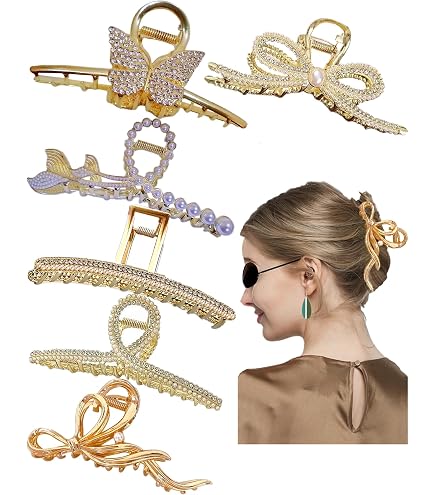 Amazon.com : Large Pearl Rhinestone Metal Hair Claw Clips  display picture 1