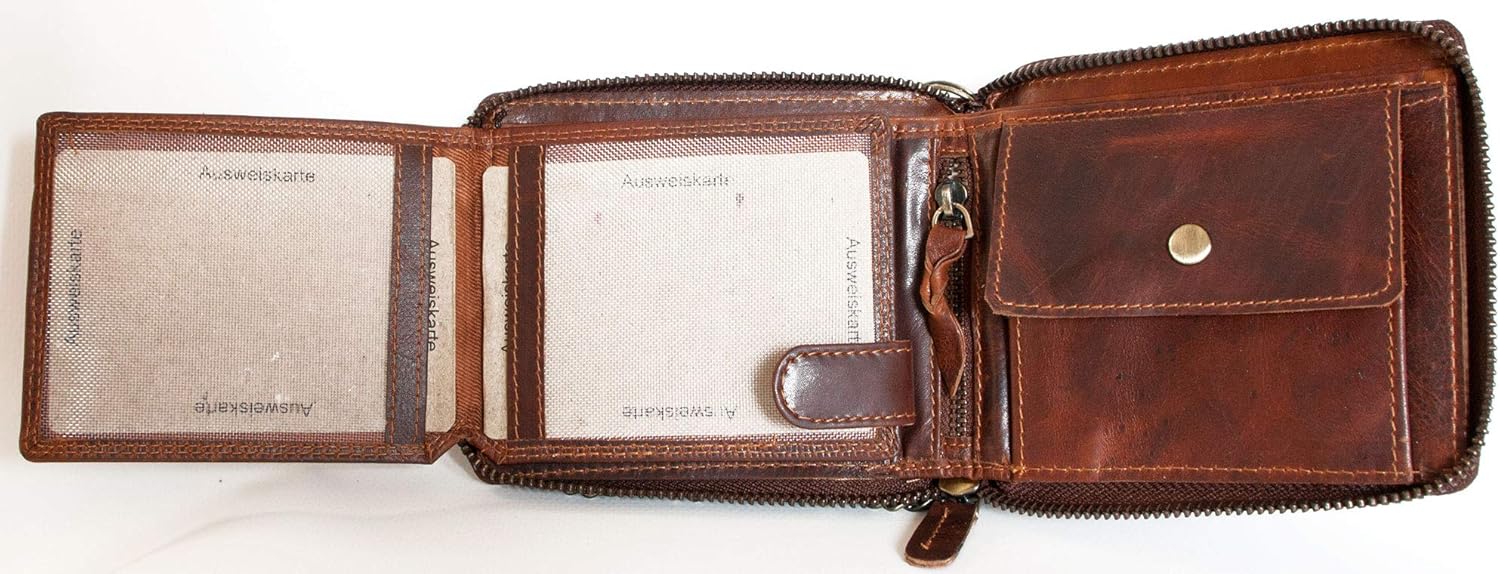 FLW Natural genuine leather biker's wallet with a metal chain with a shark, Brown - Image 4