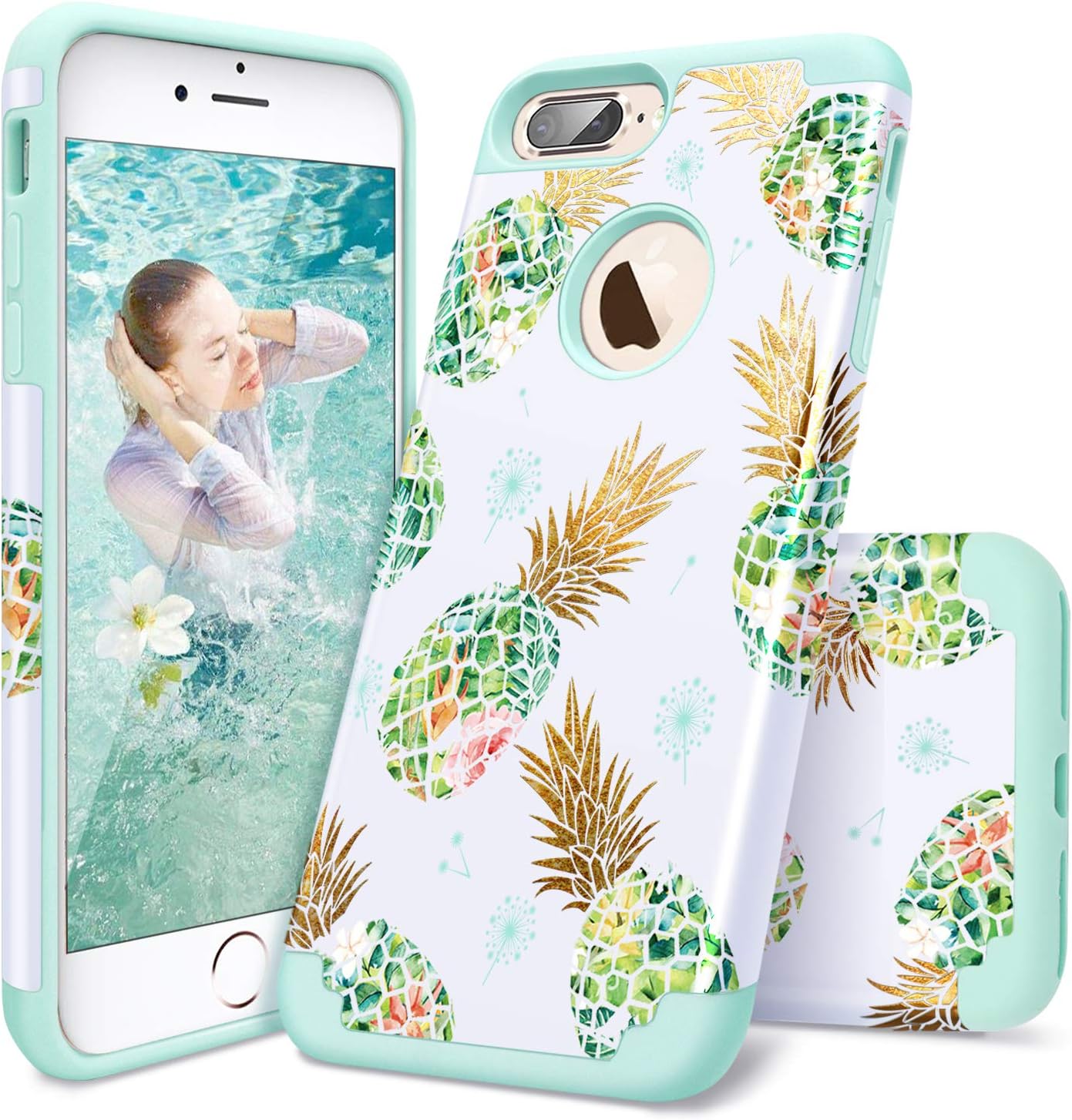 iPhone 8 Plus Case, iPhone 7 Plus Case, Casewind iPhone 8 plus Case Pineapple Shiny Hard PC Soft Silicone Shockproof Impact Anti Scratch Rugged Bumper Hybrid Protective Case for iPhone 7 Plus / 8 plus