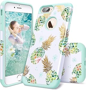 iPhone 8 Plus Case, iPhone 7 Plus Case, Casewind iPhone 8 plus Case Pineapple Shiny Hard PC Soft Silicone Shockproof Impact Anti Scratch Rugged Bumper Hybrid Protective Case for iPhone 7 Plus / 8 plus