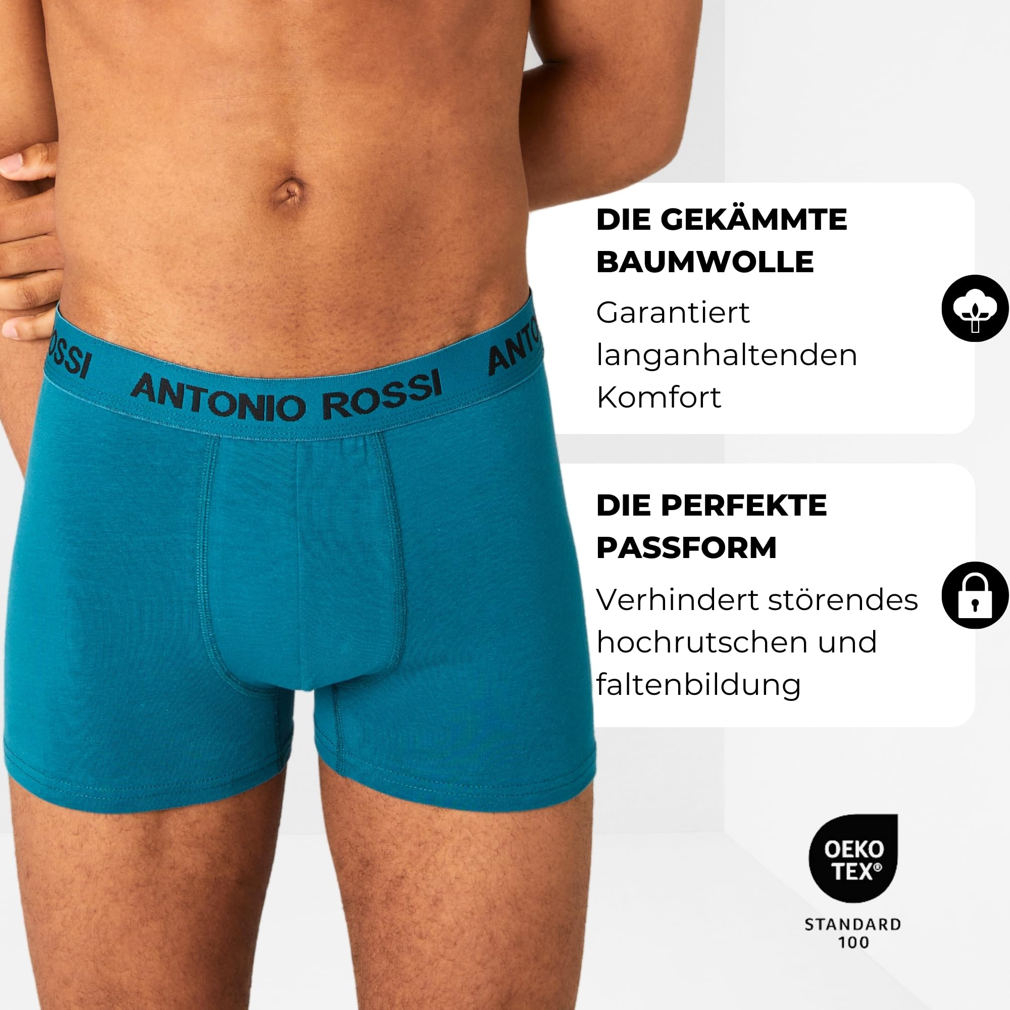 ANTONIO ROSSI Herren (12er-pack) Herren-boxer-hipster Fitted Boxer Hipsters, Schwarz, Blau, Grau, Grün, L EU 3