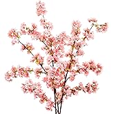 Sunm Boutique Silk Cherry Blossom Branches, Artificial Cherry Blossom Tree Stems Faux Cherry Flowers Vase Arrangements for Wedding Home Decor, Pink Cherry Blossom, Set of 3