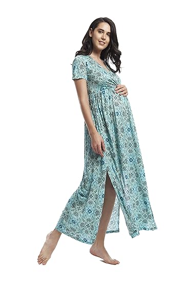 Maternity and Nursing Maxi Wrap Dress