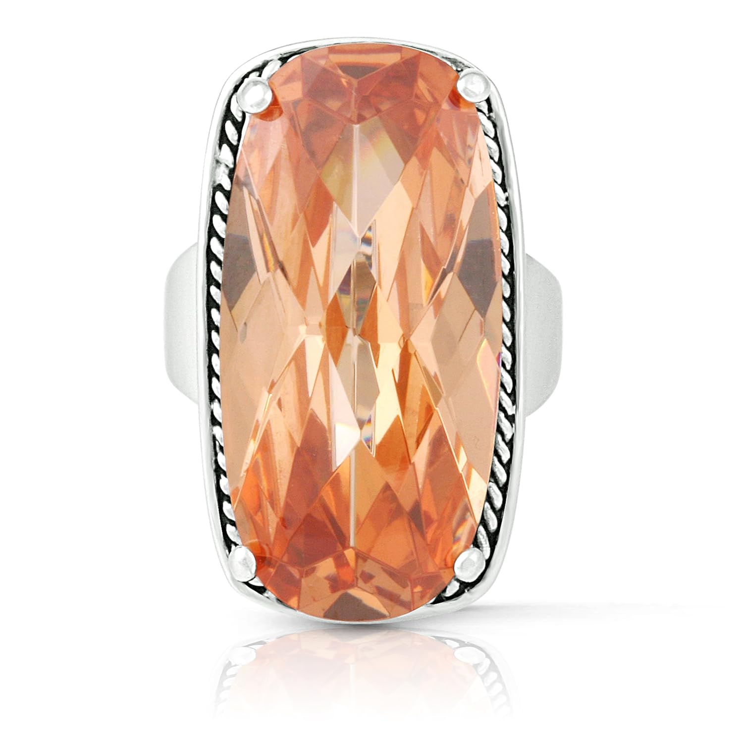 JanKuo Jewelry Rhodium Plated Antique Vintage Style Champagne Color Cubic Zirconia Cocktail Ring