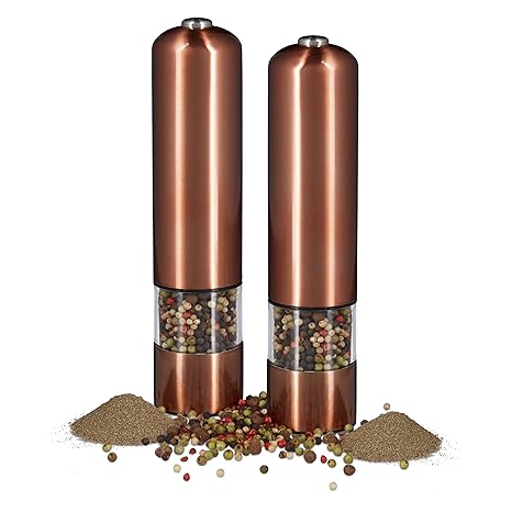 2 x elektrische Pfeffermühle im Set, Gewürzmühle oder Salzmühle, mit Keramikmahlwerk batteriebetrieben, mit Licht, nachfüllba