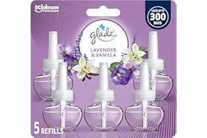 Glade PlugIns Air Freshener Oil Refill, Scented and Essential Oils for Home and Bathroom, Lavender & Vanilla, 5 Refills