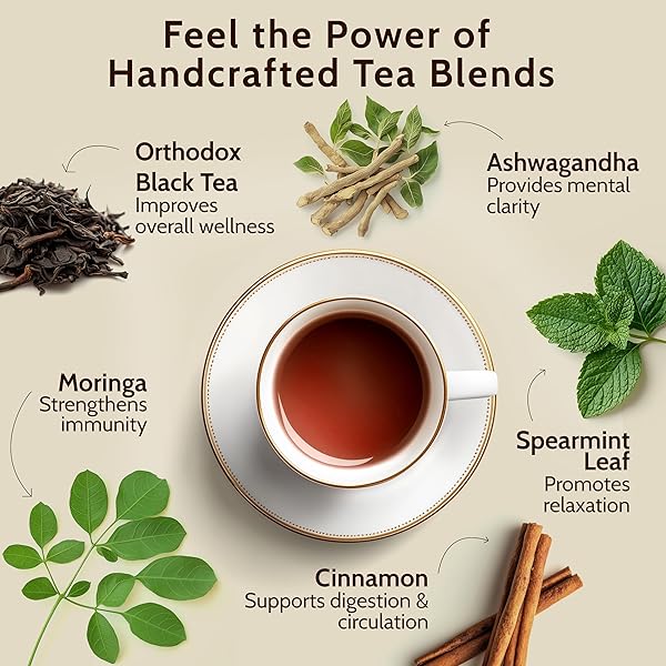 BLOOMS & LEOPARD PREMIUM BLACK TEA BAGS | STRIPES OF ENERGY HERBAL BLEND WITH ASHWAGANDHA, MORINGA, CINNAMON & SPEARMINT | NATURAL ENERGY, STRESS RELIEF & IMMUNE SUPPORT | 20 ORGANIC TEA BAGS