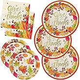 Fall theme Thanksgiving Party Supplies Kit, Serve 50, Autumn Harvest Disposable Dinnerware Includes: Paper Dinner Plates, Dessert Plates, and Napkins, Great for Thanksgiving Party Decorations