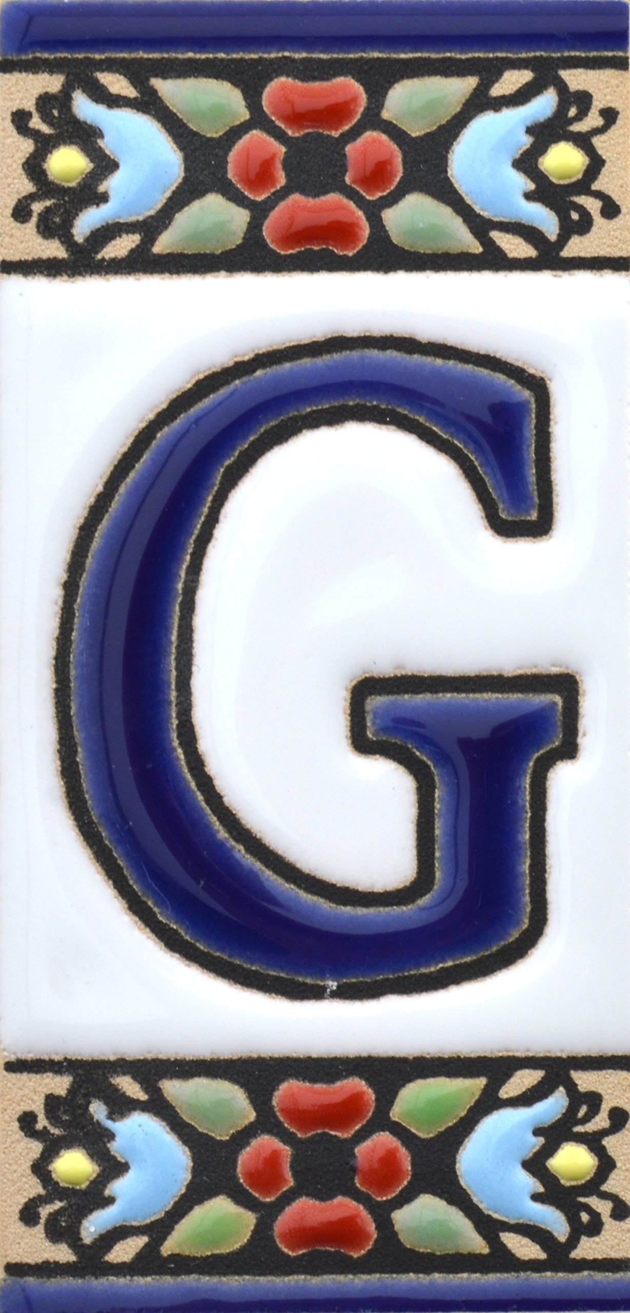 House letters 3 inch. Handpainted house letter tiles for signs, addresses and names. Address numbers for houses. House address numbers and letters. Design Design FLORES MINI 2,87" x 1,38" (LETTER G)