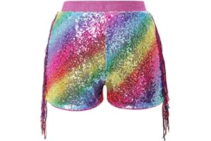 CHENBAO Women Shorts Tessel Sequin Sparkle Short Pants Ladies Birthday Party Shorts Halloween Clothes