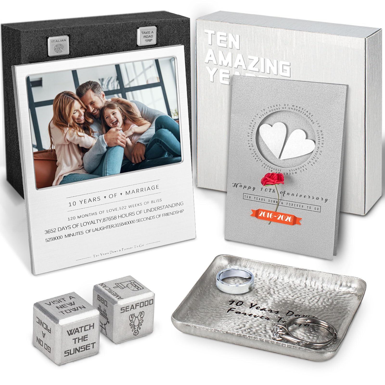 Kipwake 10 Year Anniversary Tin Gifts For Him Her For Wife Couples,10th Wedding Anniversary Aluminum Gifts Set,Happy 10th Gift Ideas For Couple, Best 10th Gifts Basket Box With Card Decorations