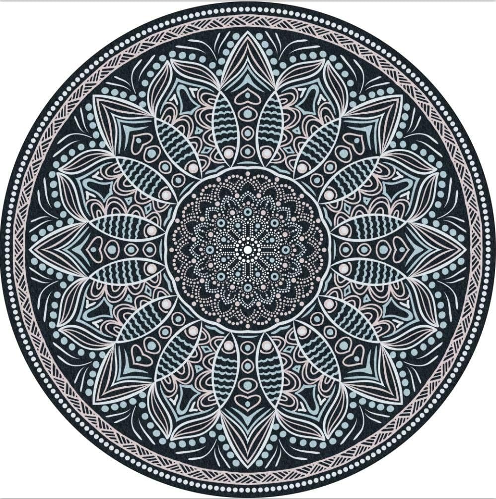 Small Round 2.6 ft Rugs Non-Slip Machine Washable Retro and National Style Soft Carpet Play Pet Floor Mat for Bedroom Living Room Round Area Rug