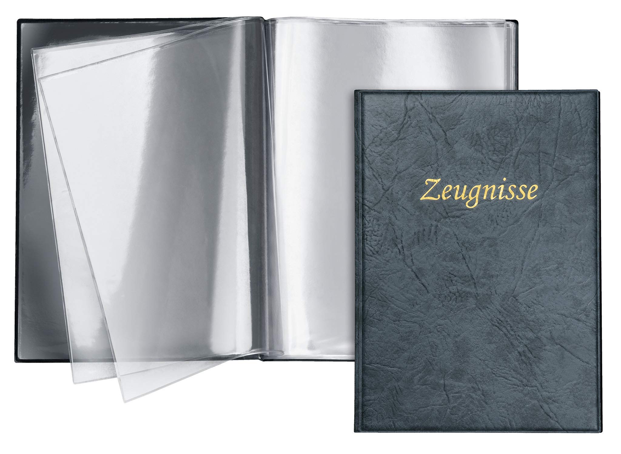 VELOFLEX 4401850 Certificate Folder DIN A4 Leather Grain with 10 Pockets Blue