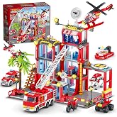 WINGIFT 1279Pcs City Fire Station Building Block Set for 6 7 8+ Kids Boys | STEM Creative Building Toys with Helicopter, Yacht, Fire Truck, Motorcycle and Robot Dog, Birthday Gifts for Boys Ages 6-12+