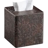 Square Tissue Box Cover, Stylish Leather Tissue Box Holder with Magnetic Bottom, Used As A Decorative Tissue Holder for Living Rooms, Bedrooms, and Desks (Brown Grape Pattern)