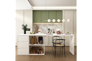 ECACAD 80.7" Kitchen Island with Storage, Wood Kitchen Prep Table White Stationery Storage Cabinet with 3 Drawers, Open Shelves & 2 Cabinets for Dining Room