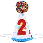 WAHAWU Baby Birthday Party Hat - Primary Colors Mini Handmade Girls/Boys Confetti Cone Colored Fur Balls
