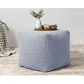 L. R. Resources, Inc. LR Home Handmade Contemporary Solid Boucle Square Indoor Medium Pouf Ottoman, Blue | Foot Rest for Bedr