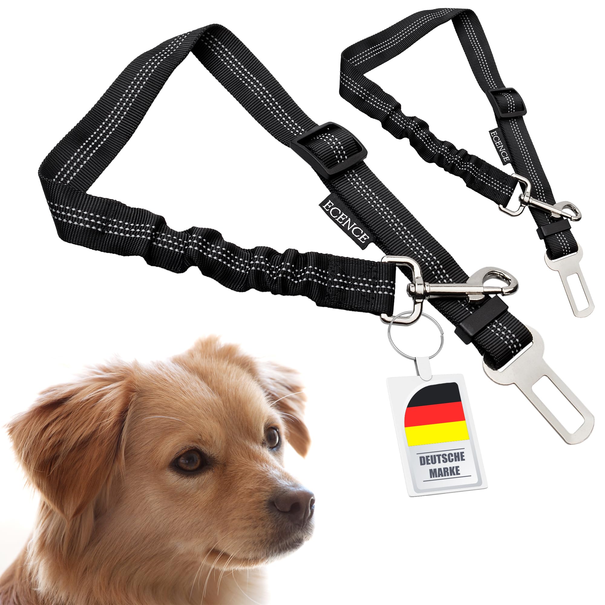 ECENCE Dog Seat Belts for Cars - Dog safety belt for the car with elastic damping system - for small and medium-sized dogs - 2 Pack