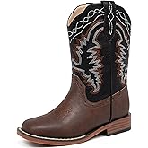 Parrosoo Kids Cowboy Boots for Boys Girls Western Riding Shoes Square Toe Wide Calf Hunting Walking Adventure Toddler Little Big Kid